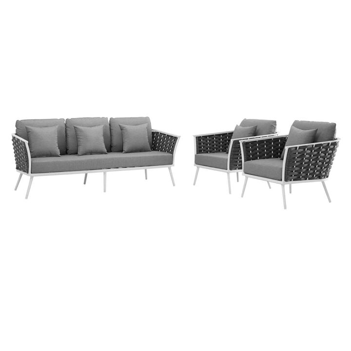 Stance 3 Piece Outdoor Patio Aluminum Sectional Sofa Set - White Gray