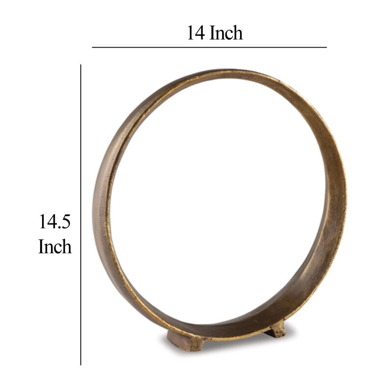 Dalie Sculpture, Round Metal Accent Tabletop Size, 14 Inch, Bronze - Benzara