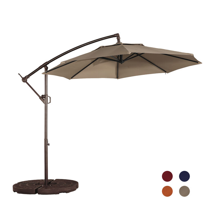 Mondawe 10 Ft Cantilever Patio Offset Umbrella Upgrade Crank Hanging Canopy Umbrella With LED Lamp Bead