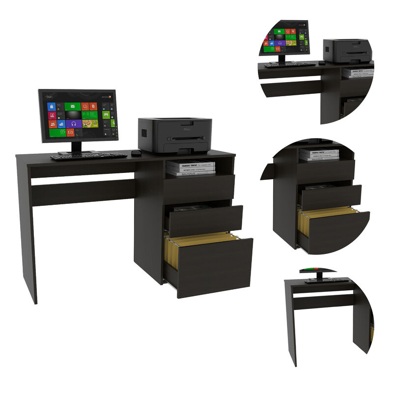 DEPOT E-SHOP Kenai 3 Drawers Computer Desk, One Shelf, Black