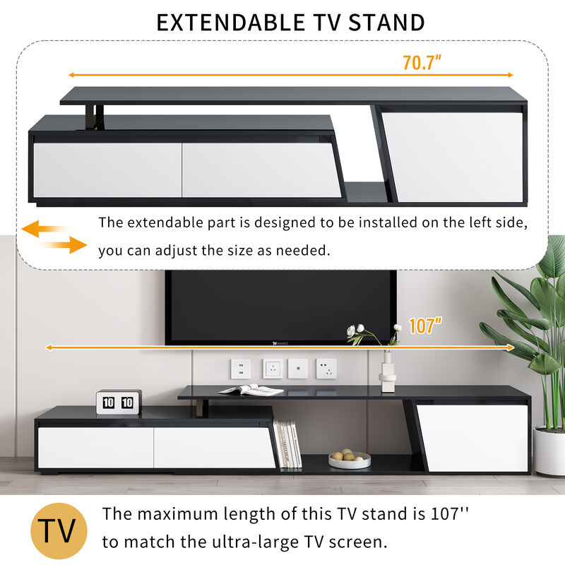 Rectangle TV Stand, 2 Drawers, 1 Cabinet, Up to 100"