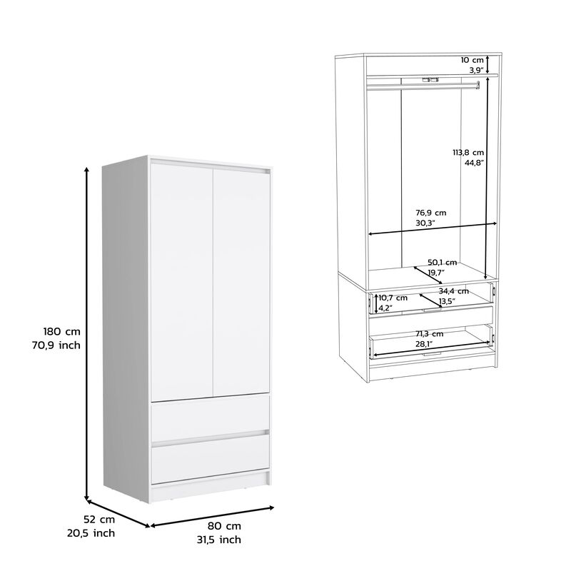 Lewes 2 Piece Bedroom Set, Dresser + Armoire, White
