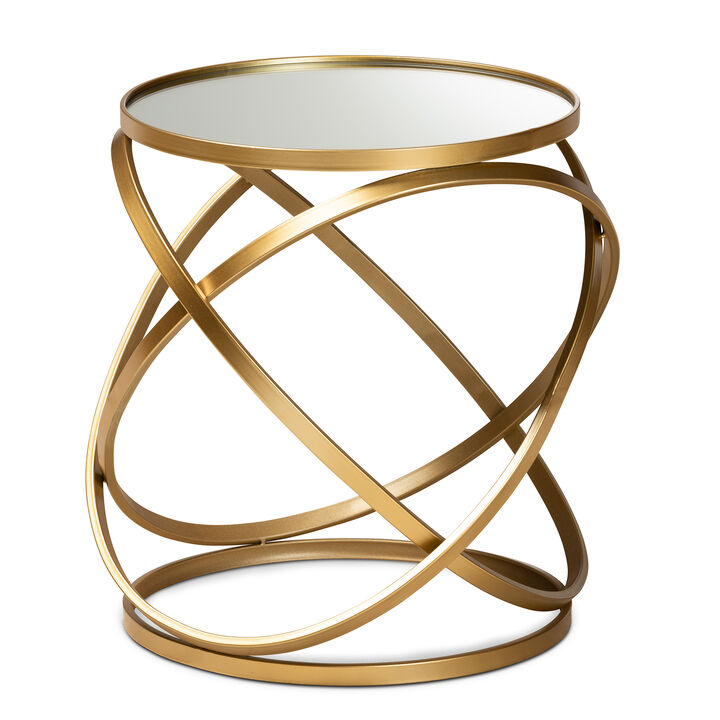 Baxton Studio Desma Glam And Luxe Gold Finished Metal And Mirrored Glass End Table