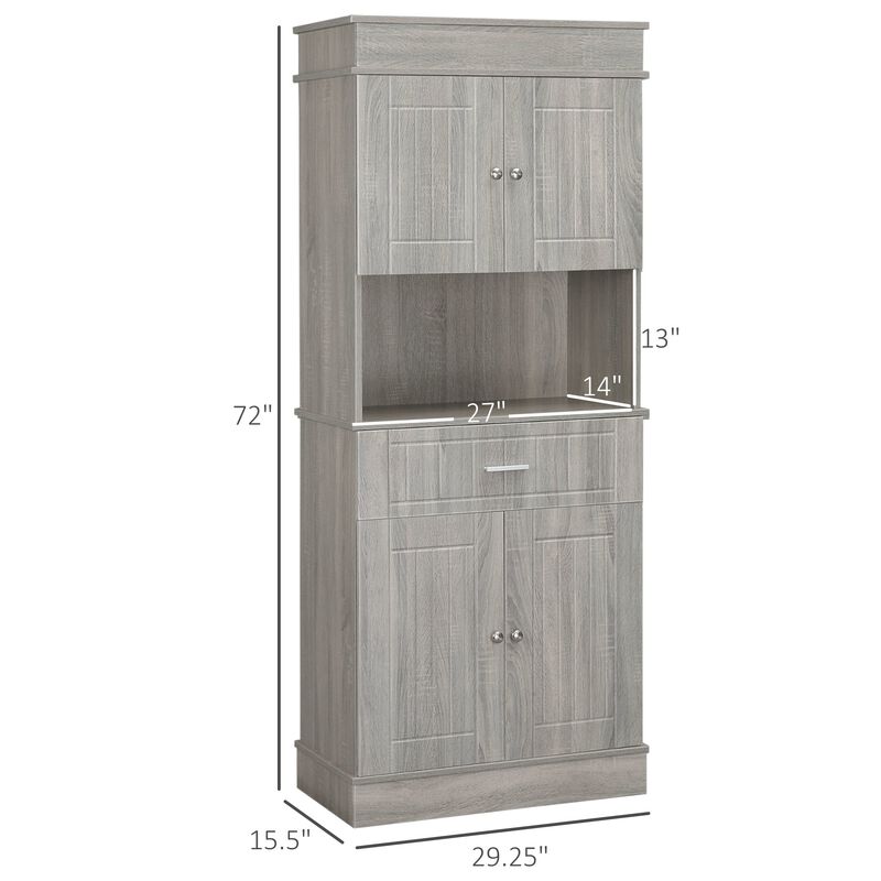 Gray Wood Kitchen Hutch: 72" Cabinet with Drawer & Countertop