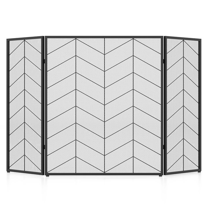 52 x 31 Inch Fireplace Screen with Chevron Herringbone Pattern