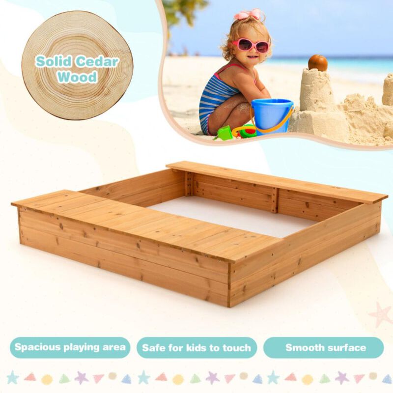 Hivvago Kids Wooden Sandbox with Bench Seats and Storage Boxes
