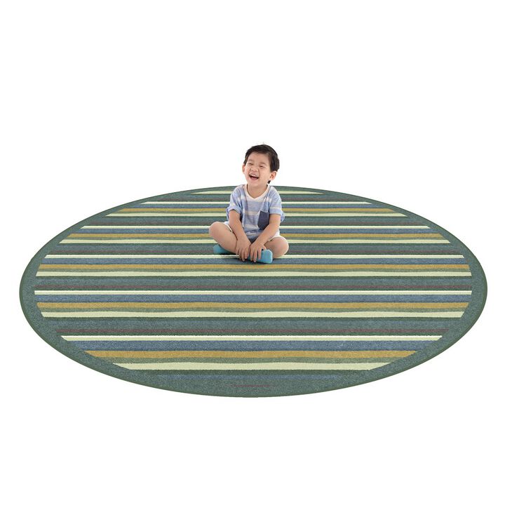 Joy Carpets Kid Essentials Yipes Stripes 13'2 Round Area Rug in Color Soft
