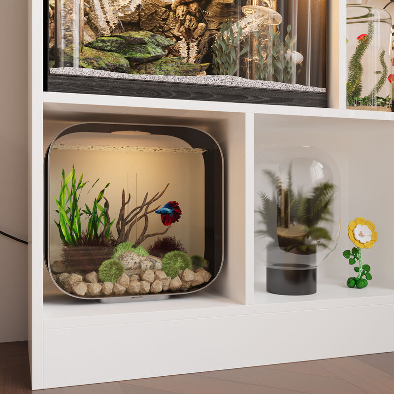 40.9 in. H x 39.4 W White Wood 8-Shelf Freestanding Standard Bookcase Display Bookshelf With Cubes