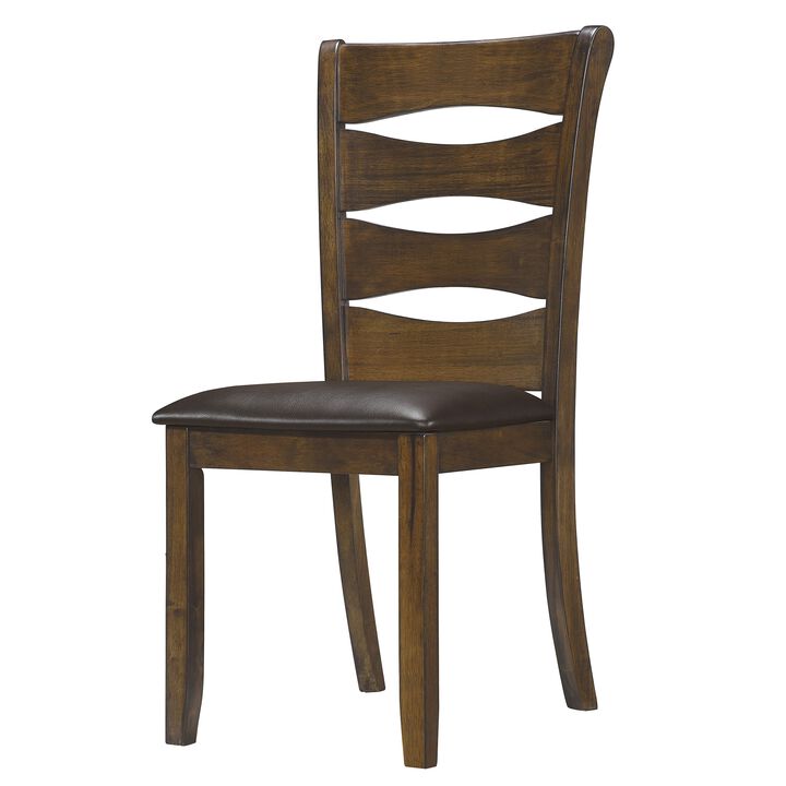 Transitional Ladder Back Side Chair with Leatherette Seat, Set of 2, Brown-Benzara