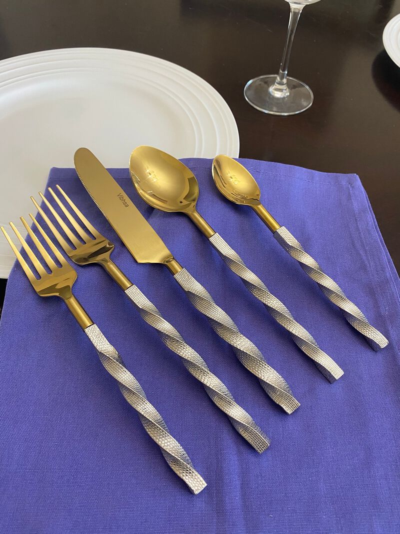 Elegant Gold Flatware 5 Piece Place Setting (Twist Handle)