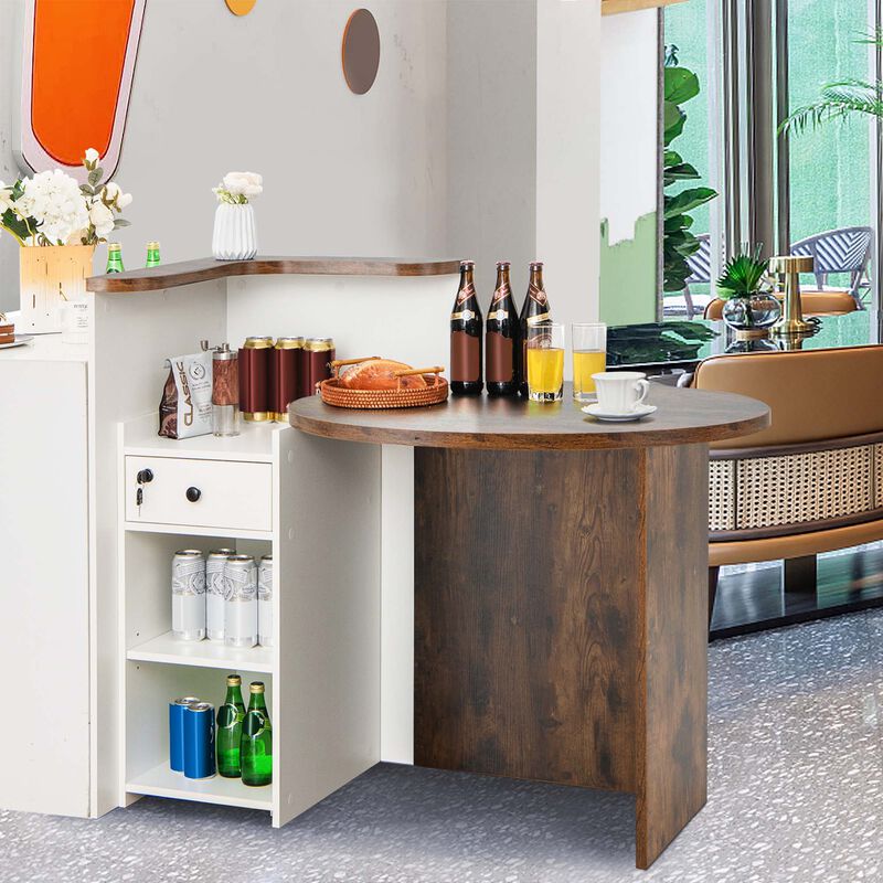 Costway Front Reception Counter Desk Checkout Office Desk with Open Shelf & Lockable Drawer