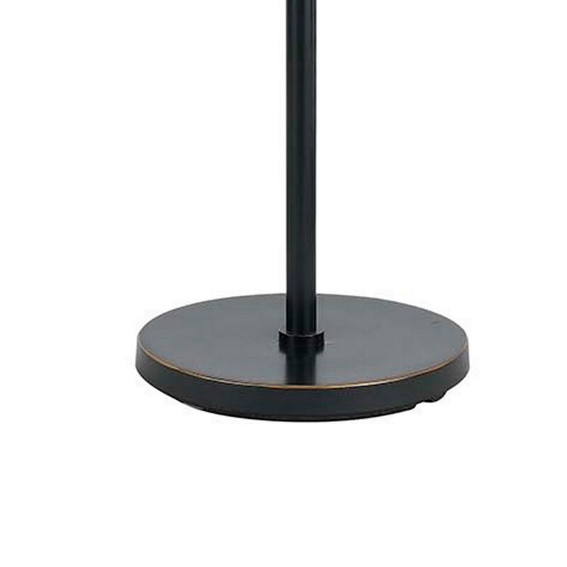 Metal Body Floor Lamp with Fabric Drum Shade and Pull Chain Switch, Black-Benzara