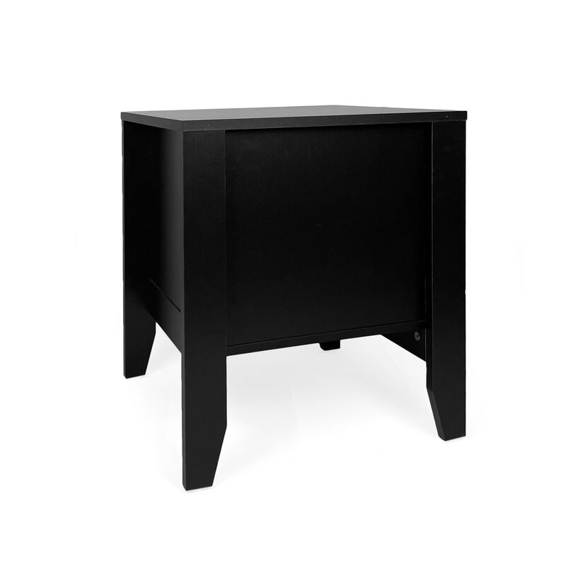 Crown Bedside Nightstand, 21 Inch, 1 Drawer and Open Shelf, Black MDF - Benzara