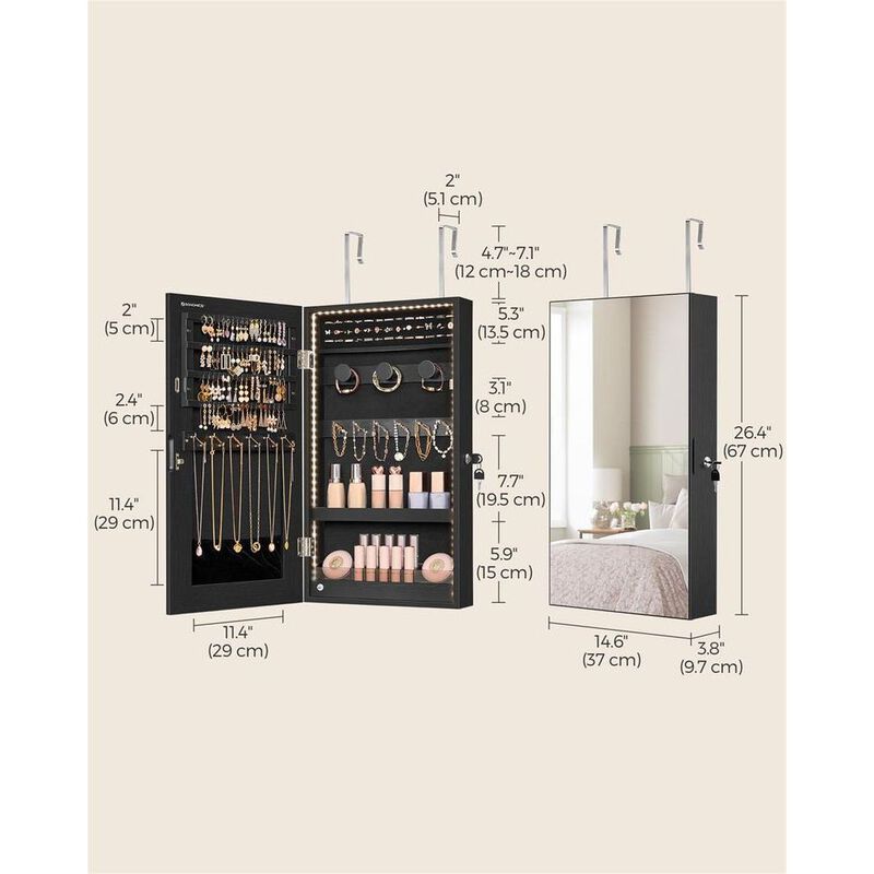Door Mounted Jewelry Armoire with Full-Length Mirror and Organized Storage