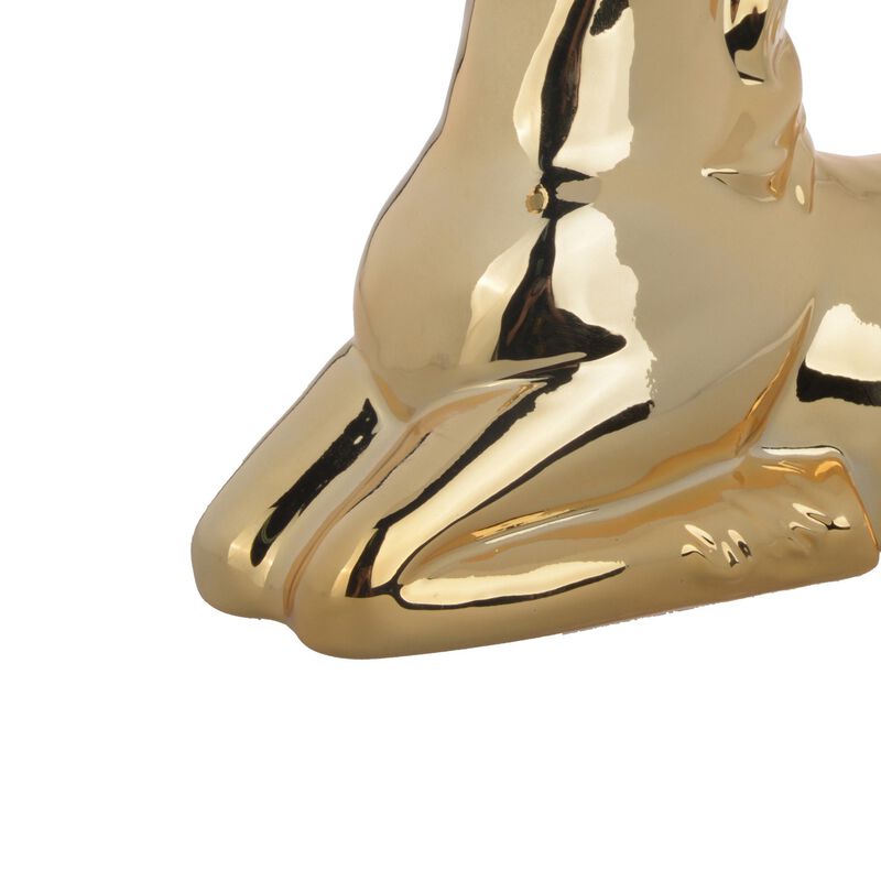 11 Inch Sitting Unicorn Figurine, Ceramic Statuette in Gold Metallic Finish - Benzara