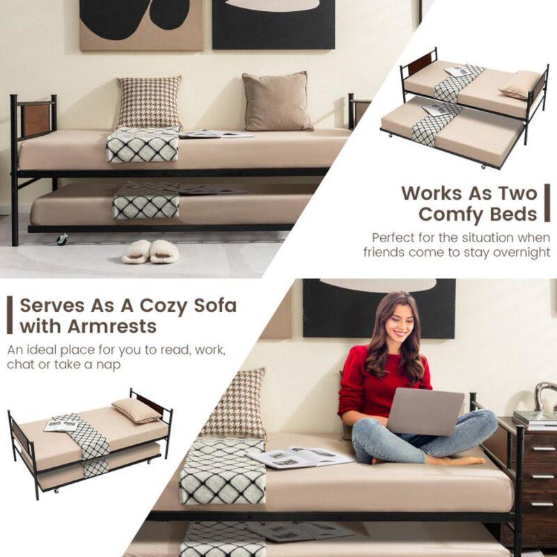 Hivvago Twin Size 2-In-1 Daybed Frame with Pullout Trundle