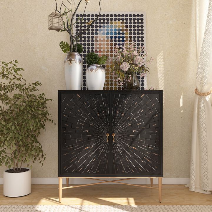 31.6 in. H Vintage Wood Black 2 Door Storage Cabinet