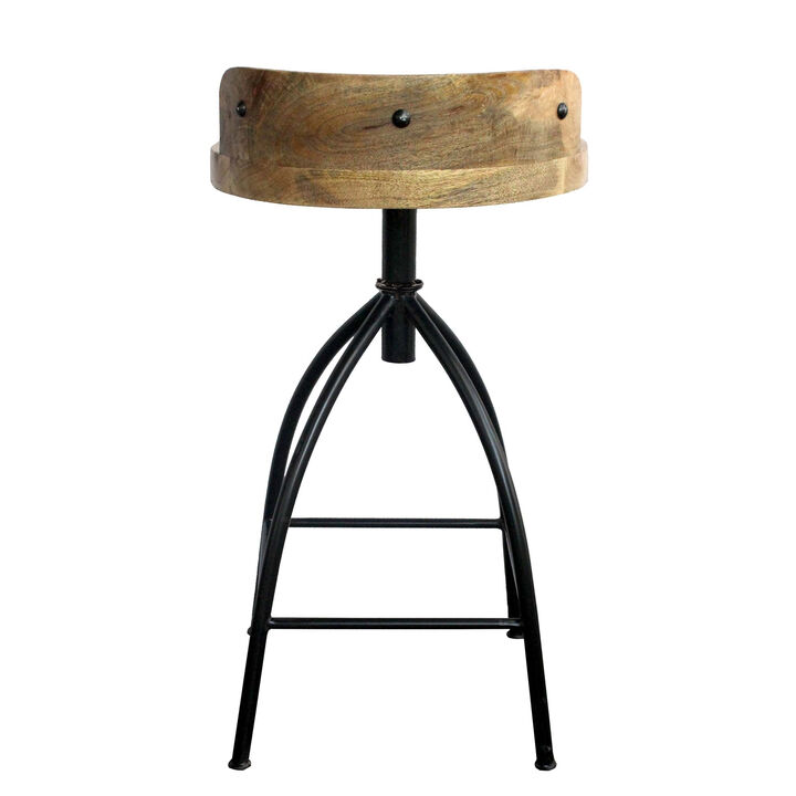 25-31 Inch Industrial Style Counter Height Stool with Adjustable Swivel Seat, Brown, Black-Benzara