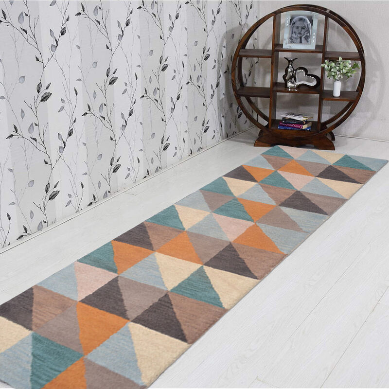 RUGSOTIC CARPETS HAND TUFTED WOOL ECO-FRIENDLY AREA RUGS  - 2'6''x6', Runner Shape, Multicolor, Geometric Modern Design, High Pile Thick Handmade Area Rugs for Living Room, Bed Room (K00547)