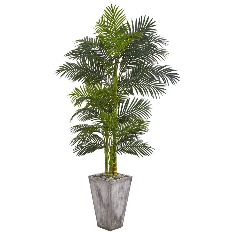 Hivvago 7 Feet Golden Cane Artificial Palm Tree in Cement Planter