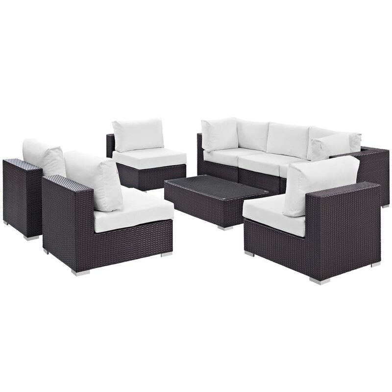 Convene 8 Piece Outdoor Patio Sectional Set - Espresso White