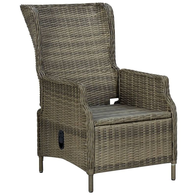 3pc Outdoor Lounge Chair Set with 1 End Table, Black, Brown Rattan - Benzara