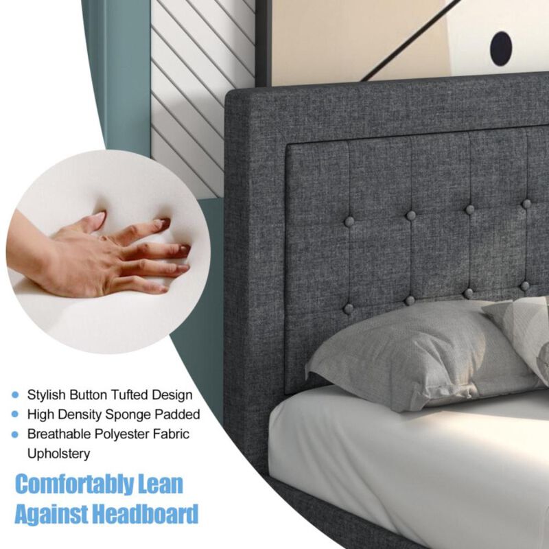 Hivvago Twin Size Upholstered Bed Frame with Button Tufted Headboard