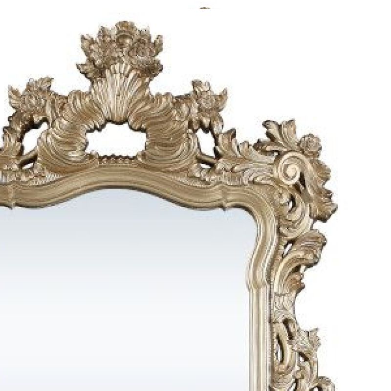 56 Inch Wall Mirror, Ornate Carving, Champagne Gold-Benzara