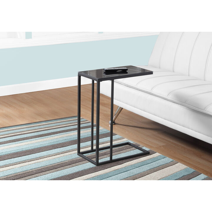 Monarch Specialties I 3087 Accent Table, C-shaped, End, Side, Snack, Living Room, Bedroom, Metal, Tempered Glass, Black, Contemporary, Modern
