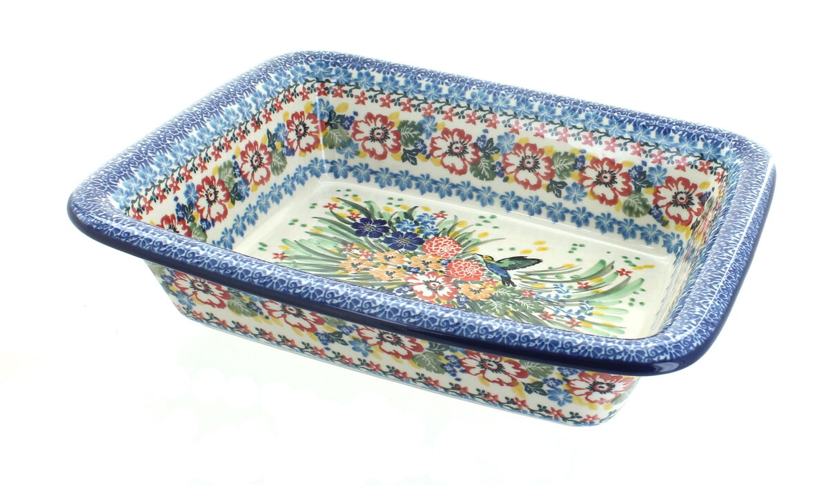 Blue Rose Polish Pottery Athena Small Rectangular Baker