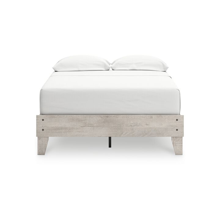 Shawn Full Size Minimalist Platform Bed, Light Gray Wood Frame - Benzara
