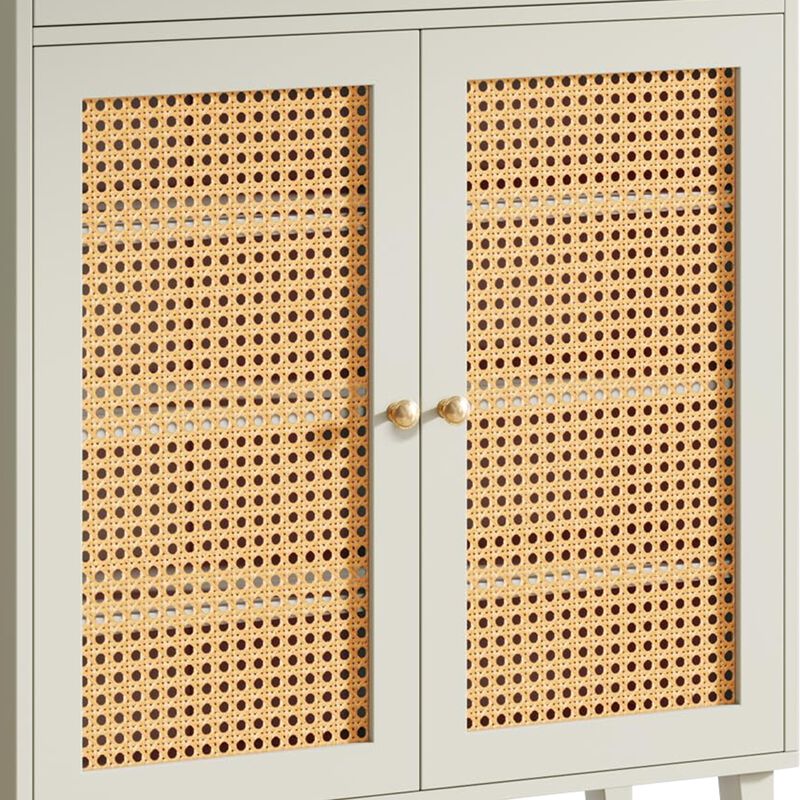 Sideboard Cabinet Console, Drawer, 2 Rattan Woven Doors, 44 Inch White - Benzara