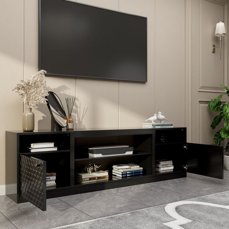 White TV Stand Fits TVs up to 70 in. with Two of Shelves and 36 in. Electric Fireplace