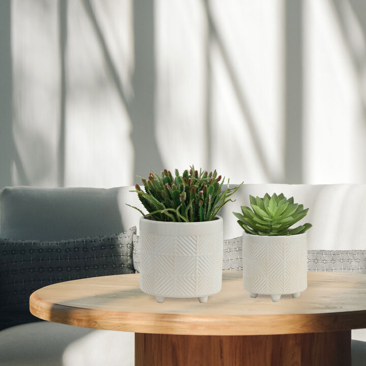 Textured Planters, Shiny White