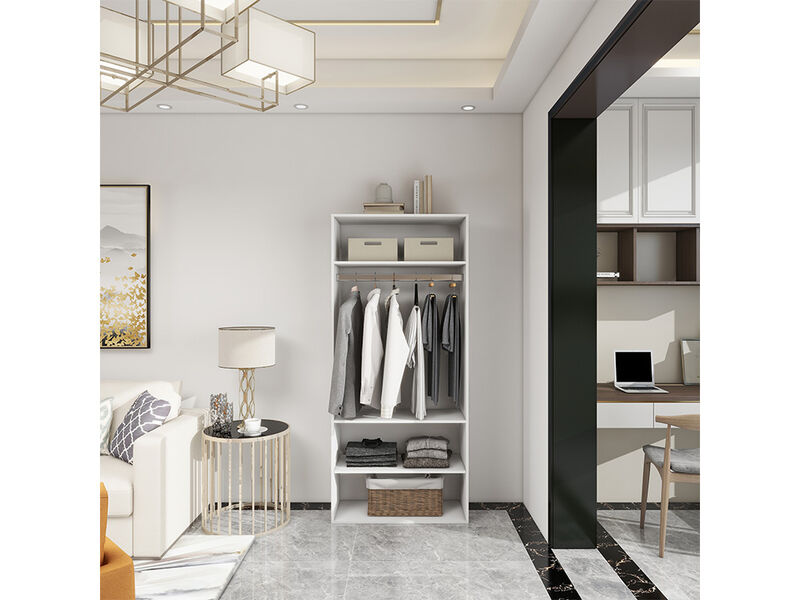 Morden Closet Organizer System with 3 Closet Shelves, Walk-in  Wooden Clothes Organizer, Armoire Wardrobe Closet System,White
