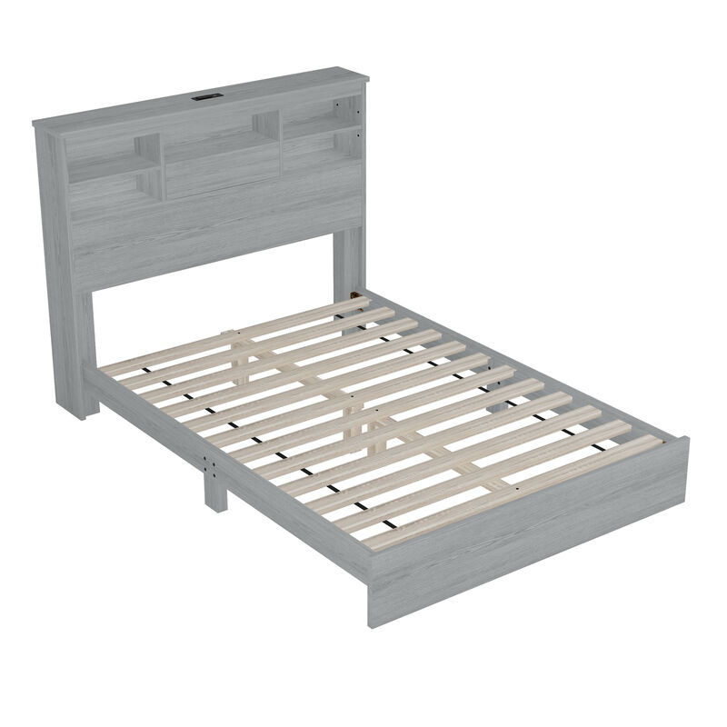 Queen Size Vintage Gray 4-Pc Bedroom Set Bed Frame, 2 Nightstands, & Dresser