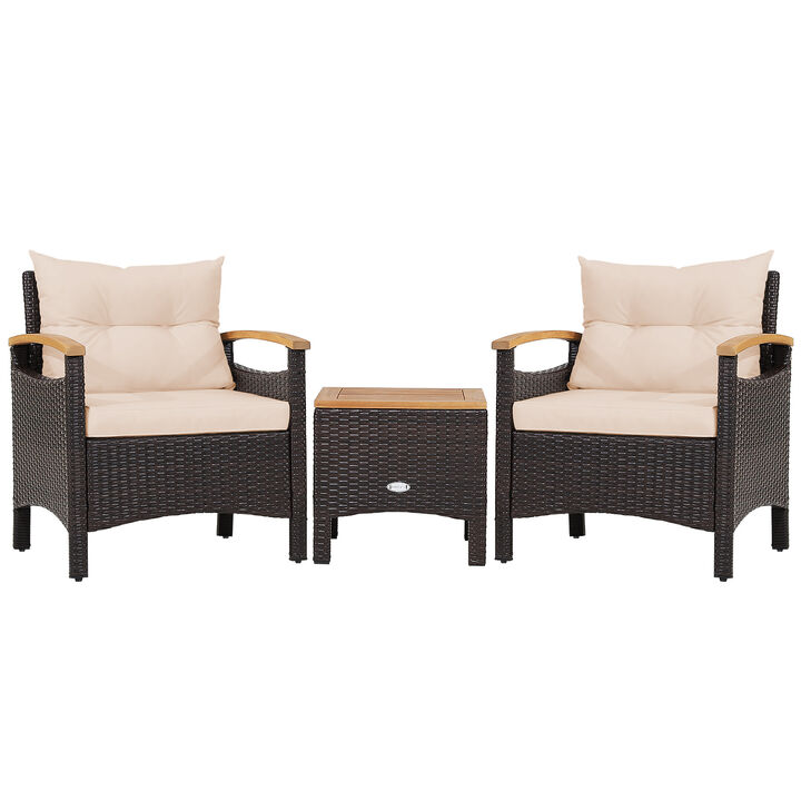 3 Pieces Patio Rattan Furniture Set with Removable Cushion