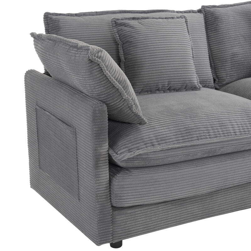 Merax Corduroy Sectional Sofa with Side Storage Pockets