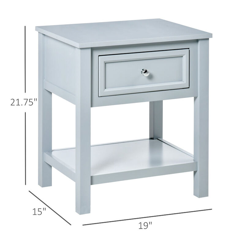 Gray Living Room Helper: Compact End Table with Drawer and Shelf