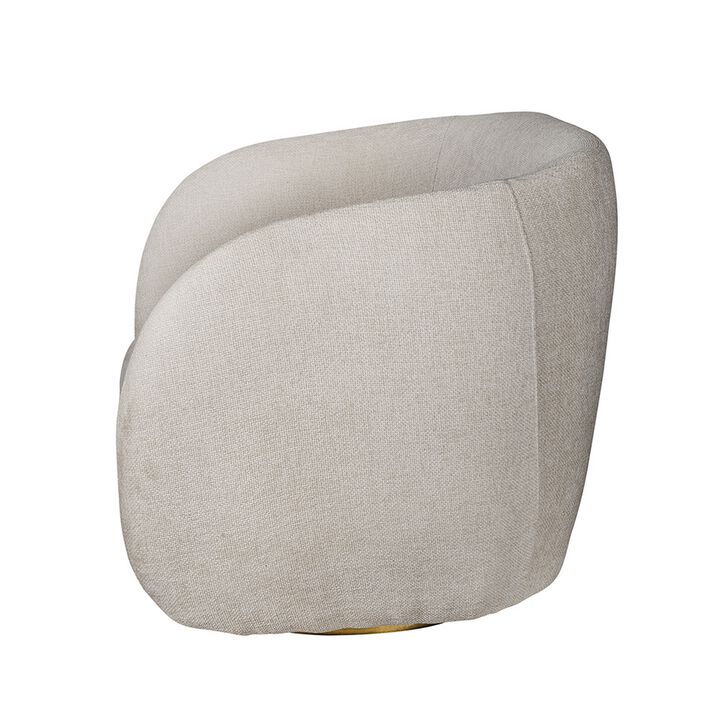 Eros 35 Inch Swivel Accent Chair, Plush White Fabric Upholstery, Gold Base - Benzara