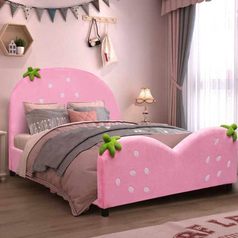 Hivvago Kids Children Upholstered Berry Pattern Toddler Bed