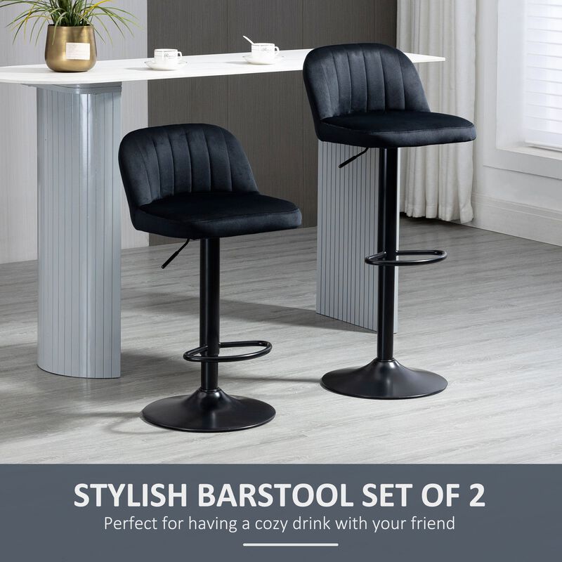 Black Bar Comfort: Adjustable Swivel Stools with Velvet-Touch Fabric