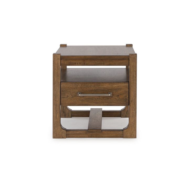 Cabal Square Side End Table, Drawer, Shelf, Light Brown Wood, 24 Inch - Benzara