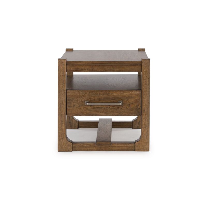 Cabal Square Side End Table, Drawer, Shelf, Light Brown Wood, 24 Inch - Benzara