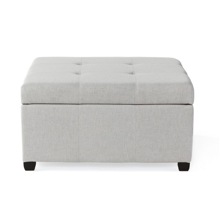 Jyan Square Ottoman, Hidden Storage, 35 Inch, Gray Fabric, Birch Wood - Benzara