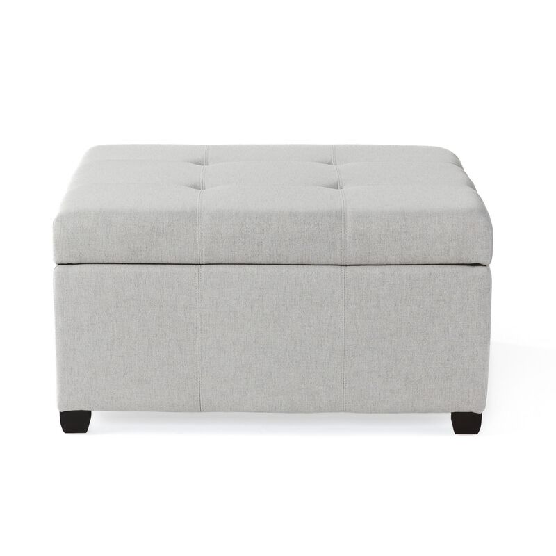 Jyan Square Ottoman, Hidden Storage, 35 Inch, Gray Fabric, Birch Wood - Benzara