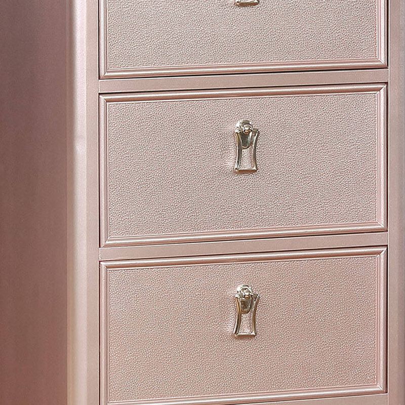 Wooden Frame 5 Drawer Swivel Chest with Mirror Trim, Rose Gold-Benzara