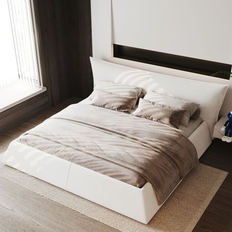 Cream Velvet King Platform Bedwagon