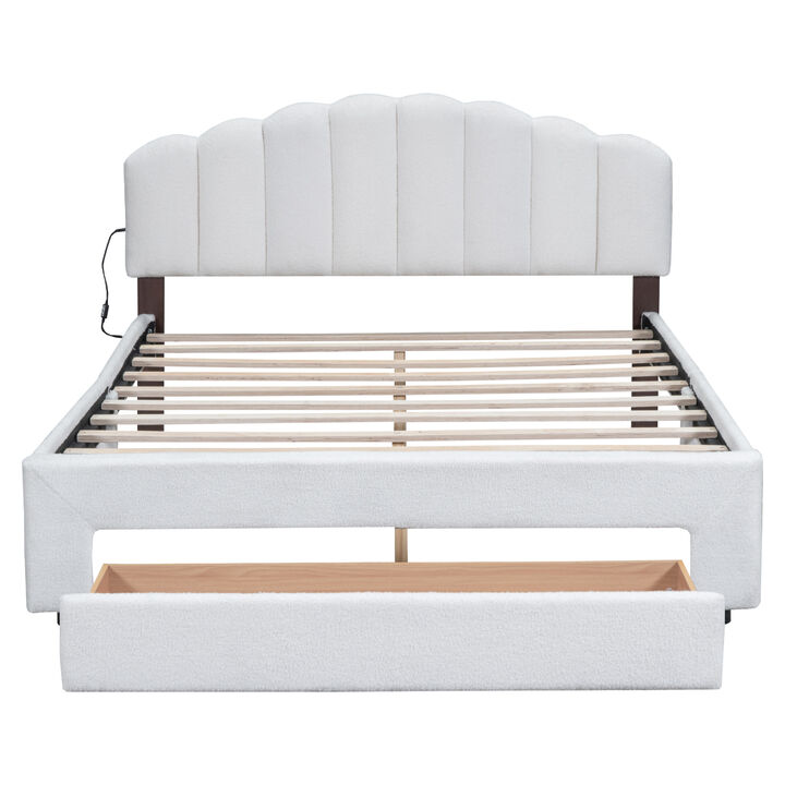 Merax Teddy Fleece  Platform Bed with Drawer