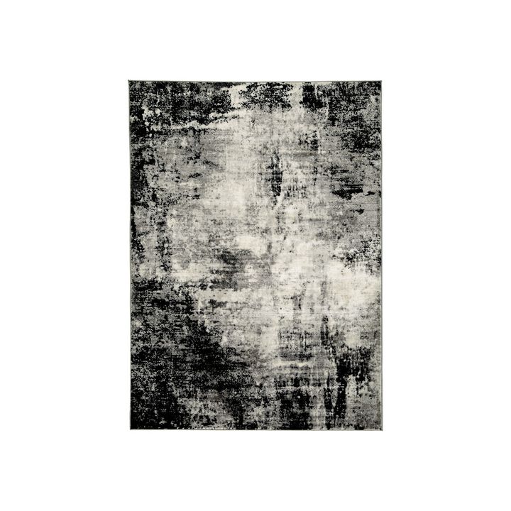 Jude 5 X 7 Modern Area Rug, Abstract Art Design, Fabric, Medium, Black Gray - Benzara